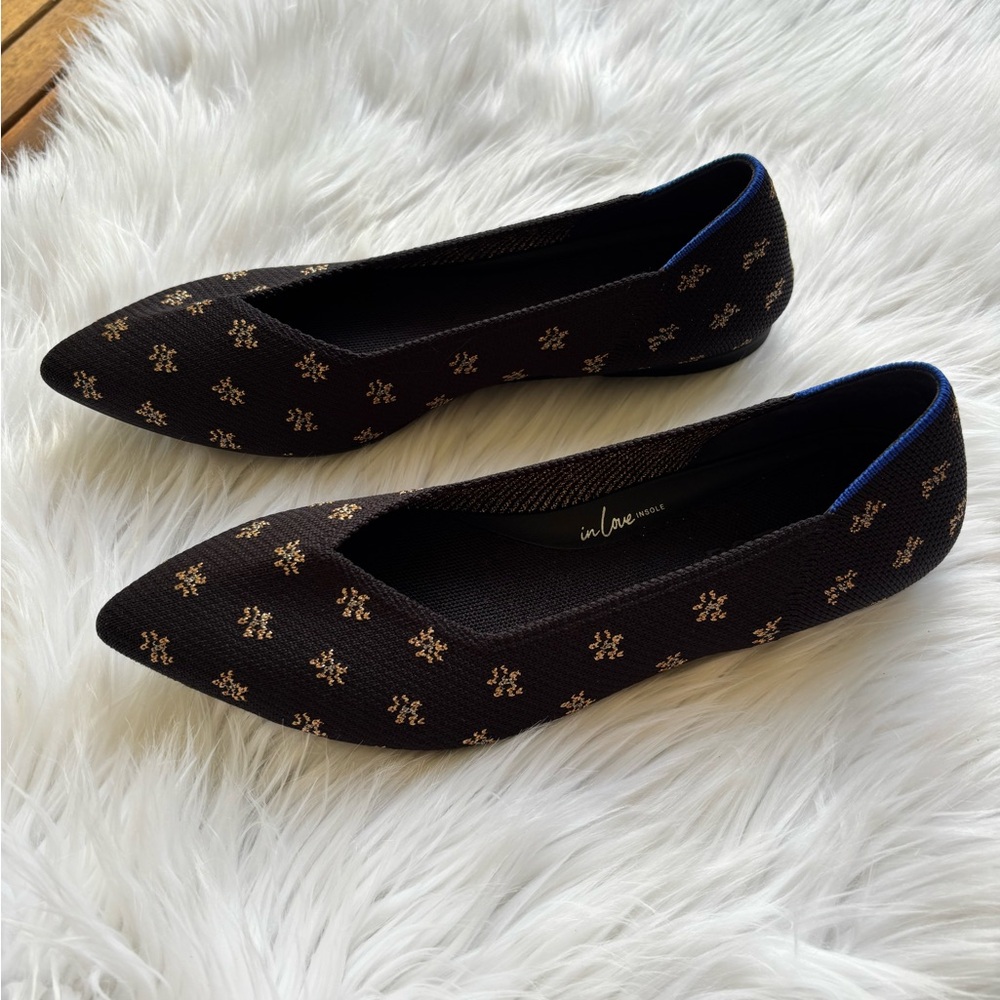 ROTHY’S The Point Il Slip On in Daisy Sparkle Black Gold Size 8.5 - Picture 7 of 10